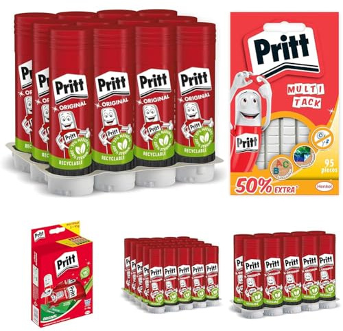 Pritt Colla Stick 12 x 22g, colla per bambini sicura e affidabile, colla Pritt per lavoretti e fai da te, con una tenuta forte per uso scuola e ufficio, 12 stick x 22g