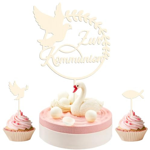 3 Stück Cake Topper Taufe, Tortendeko Kommunion, Tortendeko Taufe aus Holz, Tortendeko Taufe Mädchen, Tortenaufleger Taufe Personalisiert, Torte Tortenstecker für Taufe Deko Junge Mädchen