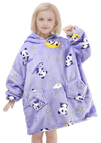 Wenlia Couverture à capuche surdimensionnée pour enfants, sweat à capuche en peluche Sherpa fantaisie pour filles, super chaud, couverture TV décontractée portable avec poche et manches pour garçons
