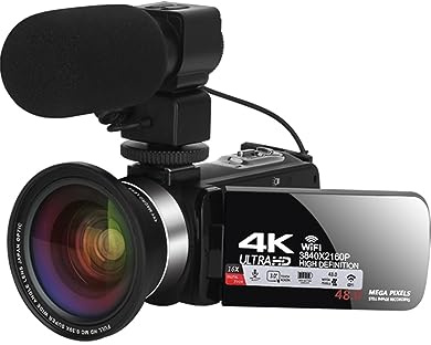 nmbhus Videocamere Vlogging UHD 4K WiFi Live Streaming Webcam Videocamera Digitale Esterna Registratore Blogger Portatile(32G SD Card,3)