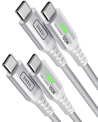 INIU Cable USB C a USB C, 100W [2Pack-2m, Blanco] Cable USB C Carga Rapida PD 5A QC 4.0 Cable Tipo C Nylon para iPhone 15 Pro MacBook Pro 2020 Samsung S22 Ultra iPad Air Pixel 7 Huawei P30 Steam Deck | Nylon Cargador USB Tipo C para iPhone 17 16 Pro Max, MacBook iPad Air, Samsung S26 S25, Pixel 9, Xiaomi Switch Steam Deck