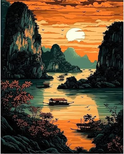 Sonnenuntergang Malen Nach Zahlen Erwachsene, Schlucht Malen Nach Zahlen Kinder Klein 40x60cm, DIY Set Erwachsene Handgemalt Leinwand Ölgemälde, mit 3 Set Pinseln, Zimmer Deko Aesthetic Geschenke-Y373