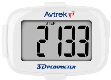 Avtrek Pedometro con contapassi, con funzione di conteggio dei passi, display retroilluminato e visualizzazione dell'ora (bianco)