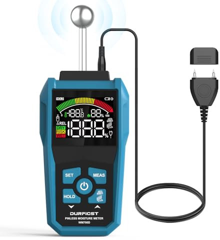Misuratore di Umidità, DURFICST Igrometro Professionale,Misuratore Umidità Muri con LCD a Colori e Allarme Acustico, Profondità di Analisi 20-40 mm,per Legni, Parete, Pavimenti, Legno, Gesso