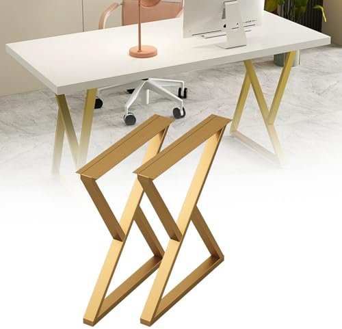 Tischbeine In X-Form Tischfüße Metall 2 Stück Tischkufen Industrial Stabile Schreibtischbeine 30X60cm 40x80cm 45x100cm Für DIY Sitzbank Couchtisch Möbel Ersatz Füße(Gold,35x60cm)
