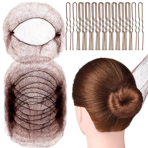 20 Pezzi Retina per Capelli Chignon, con 40 Forcine per Capelli Forma U,Retine Per Capelli Chignon Set, Chignon Bambina Per Capelli,per Capelli per Cameriera Infermiera Hostess,Caffè