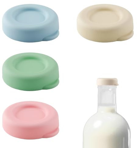 Tabanzhe Milk Bottle Tops-4PCS Reusable Silicone Replacement Caps 48mm Diameter Leakproof Glass Milk Bottle Lids for Standard UK one Pint Glass Milk Bottles(4 Colors)