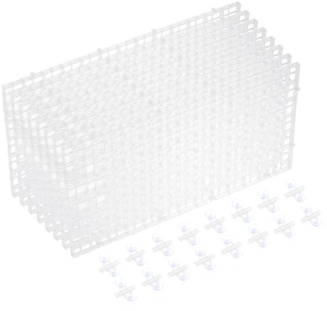 sourcing map 8Pcs Aquarium Fish Tank Divider, 12x6 Inch Plastic Egg Crate Light Diffuser Grid Filter Bottom Partition Separator with Sucker Clips and Suction Cups for Aquarium, Clear