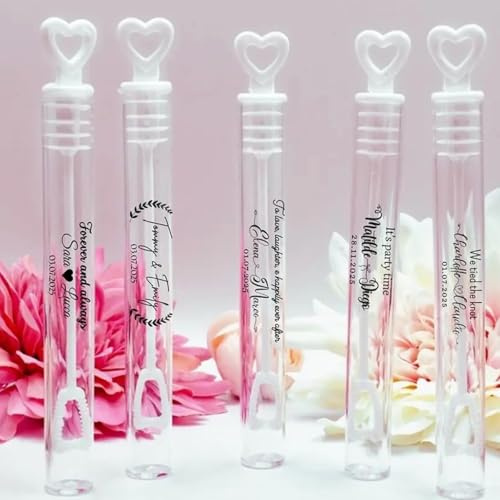 100 Stück benutzerdefinierte Klarsicht-Aufkleber for Seifenblasen, Nur Aufkleber, Hochzeits-Seifenblasen-Dekor-Etiketten, Hochzeitsparty-Zubehör, personalisierter Namensaufkleber