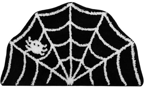 Hintyne Tapis de Bain antidérapant Motif Toile d'araignée Style Gothique Motif Dessin animé et Blanc Demi-Cercles Tapis de Bain en Peluche Douche Lavable et antidérapant
