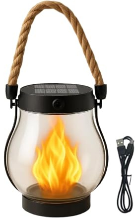 Solarlaterne Licht - Solare Outdoor Laternen Wasserdicht Mit USB Ladefunktion, Flammeneffekt Beleuchtung | Halloween Dekorative Illumination Mit Feuerschein Für Garten