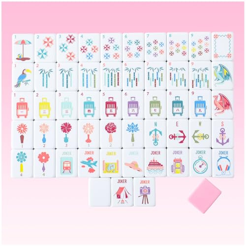 My Mahjong Trove 160 Pink Engraved American Mahjong Game Set with Carrying Bag and Accessories, 1.2’’ Mahjong Tile Set