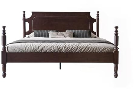 Solid Wood King Size Platform Bed Frame with Headboard & Footboard, 12 Strong Slats Base, Metal Legs, No Box Spring Needed, Easy Assembly, Anti-Noise & Slip-Free, Dark Roast Oak Finish, ROK-32