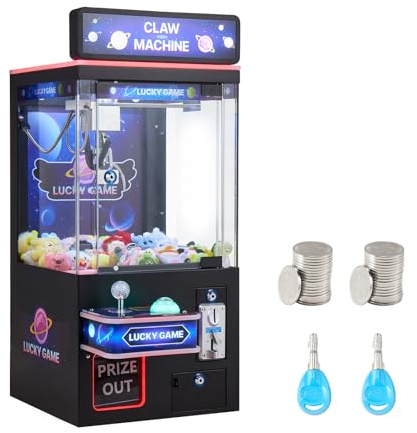 VEVOR Claw Crane Machine, Medium-Sized Arcade Game Machine with Light & Sound, Adjustable Steel Claws, Precise Toy Candy Grabber Prize Dispenser Vending Toy, for Commercial Home Cinema, Black Purple