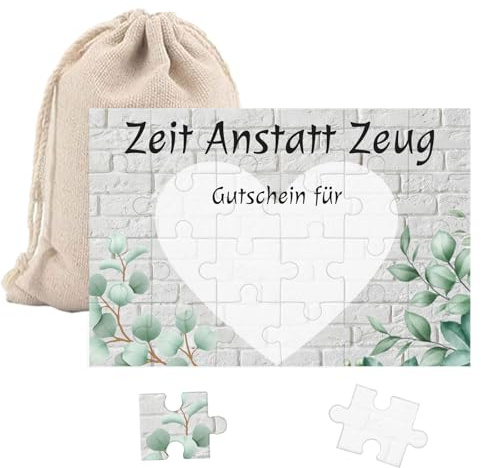 24-teilig Gutschein Puzzle mit Säckchen, Zeit anstatt Zeug,Geburtstagskarte | Gutschein zum selber ausfüllen -personalisierte Geschenke für Freundin Frauen Männer, Geburtstagsgeschenk