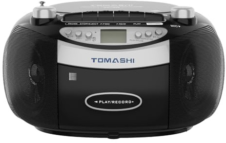 TOMASHI Bluetooth CD Player Boombox with Cassette Recorder | AM/FM Radio,USB/SD Playback,Remote Control,AC/DC Power