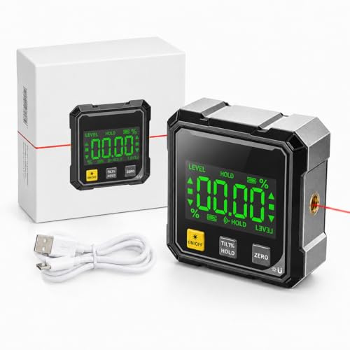 Luminis X1 Niveau Numérique Laser 5 en 1, Inclinomètre Digital avec Base Magnétique 4 Côtés, Rapporteur d’Angle Numérique ±0,1°, Double Laser, Écran Rétroéclairé, USB-C, pour Menuiserie et Chantier