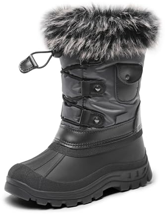 DREAM PAIRS KIDS Botas de Nieve Invierno Ninos con Forro Calido Zapatos de Senderismo con Cordones Impermeables Acolchados Pesados GRIS NEGRO-US KSNOW Talla 28.5EU/11US