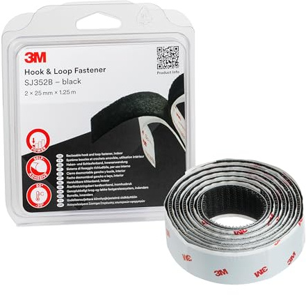 3M Hook & Loop Reclosable Fastener SJ352Bbk - offers a simple alternative to zips, screws, snaps, hooks, bolts and more - best suited for indoor use - 2 x 25mm x 1.25m, Black (1 Blisterpack)