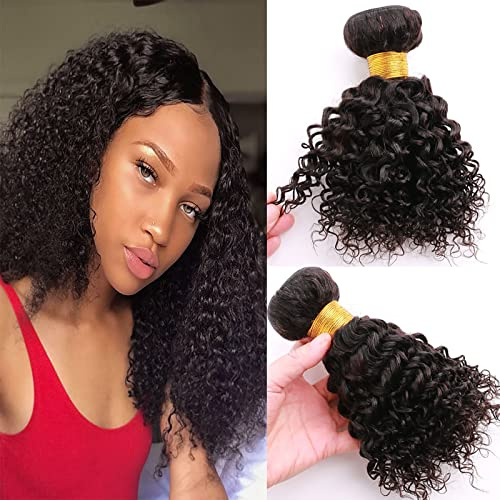 Huarisi 8 Zoll Natürliches Tressen Echthaar Lockiges Haar, 1 Bundle Short Curly Hair 8a, 100g Brazilian Virgin Human Hair Bundles for Black Women, Haarverlängerungen Jerry Curl Hair Weft Thick