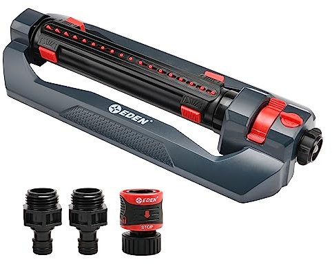 Eden Aspersor oscilante Turbo de 3 vías para Patio Grande y césped con Conector rápido para Principiantes, Cubre hasta 4,000 pies Cuadrados (Modelo #94094)
