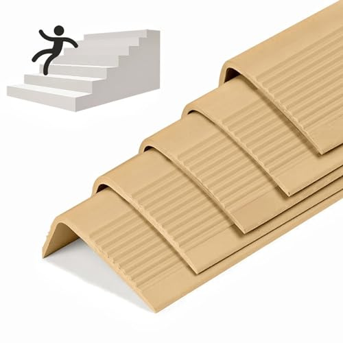 5 Pack Rubber Stair Nosing - 3.3Ft Stair Anti-Slip Adhesive Strip, Made of Wear-Resistant Rubber, Mute, Easy to Install - Indoor/Outdoor, Helps Elderly and Children Prevent Slipping (Light Brown)