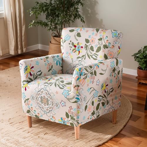 OKYUK Bankett-Sesselhusse Gedruckte Stuhlhusse mit Armlehnen 1-teilige Stretch-Stuhlbezüge für Wohnzimmer Anti-Rutsch-weiche Sesselhusse (Gelbe Blume)
