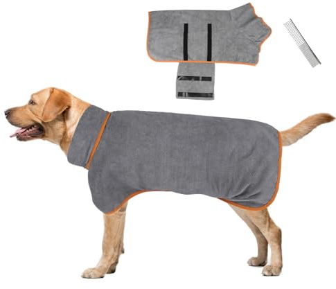 Hundebademantel Mikrofaser, Extra Saugfähig Bademantel Hund, Schnell Trocknender Hunde Badetuch mit Verstellbaren Trägern, Hundehandtuch Weich für Große Mittel Kleine Hunde Und Katzen (L)