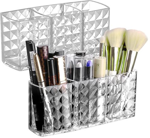 Gentpovth 2 Stücke Kosmetik Organizer, Make-up-Pinselhalter aus Kristall mit 3 Fächern, Acryl Schminkaufbewahrung, für Make-up-Organisation, stilvolle Schminkaufbewahrungen und ordentliches Verstauen