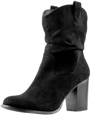 Women's Chunky Block Heel Ankle Boots, Mid Calf, Pull On, Black (Black, UK Footwear Size System, Adult, Women, Numeric, Medium, 5)