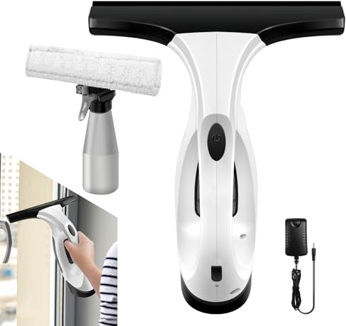 Window Vacuum Cleaner, Handheld Portable Electric Window Cleaner with 28cm Squeegee Head, 150ML Detachable Water Bottle, 300ML Spray Bottle, Ipx4 Waterproof