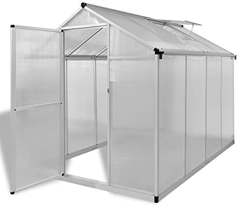 Serre de Jardin en Aluminium Polycarbonate pour Potager Exterieur, Serre à semis avec Lucarne et Porte, Serre Hivernage Tente Abri pour Les Plantes, 242 x 190 x 195 cm