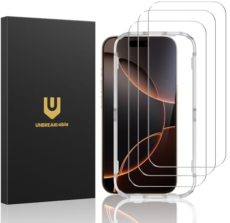 UNBREAKcable 3-Pack Screen Protector for iPhone 16 Pro, Double Shatterproof Tempered Glass [Easy Installation Frame] [9H Hardness] [99.99% HD Clear] [Case Friendly] for iPhone 6.3 inch