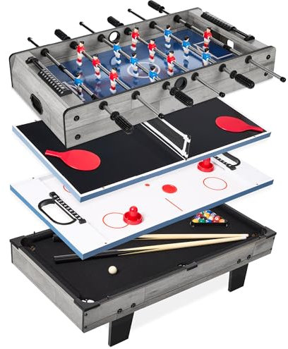 Best Choice Products 4-in-1 Multi Game Table, Childrens Combination Arcade Set w/Pool Billiards, Air Hockey, Foosball and Table Tennis - Gray