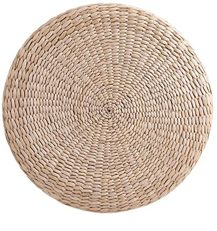 ACOGEDO Colchón de Tatami de Paja Tejido a Mano con Relleno Suave de Epe para Meditación, Yoga y Relajación - 40 Cm Asiento en el Piso Redondo