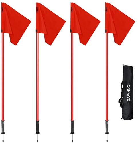 SAWHOX Soccer Corner Flags Set with Carry Bag, Red Corner Flags for Soccer Fields, 60 Reinforced ABS Poles for Match Training & Agility Drills (4 Pack)