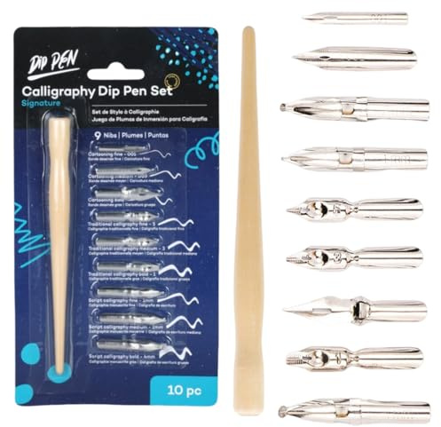 HABNI Federhalter und Halter Set mit 1 Federhalter 9 Federn Comic Stiftspitzen Set Kalligraphie Tauchstift Zeichenfeder Schönschreibfüller Schreibfeder Stifthalter Kalligrafie Set für Künstler