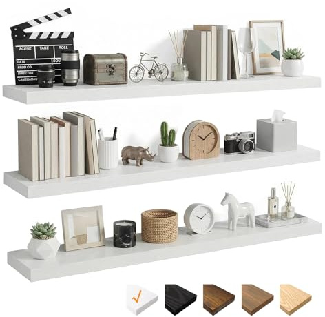 RICHER HOUSE 100 cm flytande hyllor för vägg, vita vägghyllor med osynliga fästen, trähyllor MDF för badrum, sovrum, kontor, vardagsrum, kök, set med 3, 100 x 23,5 x 3,8 cm