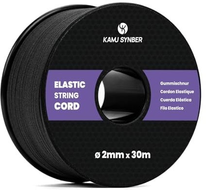 Elastisk Tråd 2mm x 30m Elastisk Pärltråd Snöre Gummisnöre | Svart | 100% Stretch, Ytterpolyester, Innergummi, Armband, Pärlor, Sömnad, Gör-Det-Själv, Hantverk