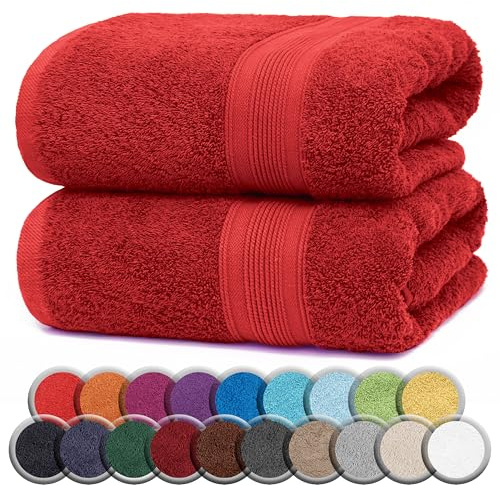 NatureMark 2er Pack SAUNATÜCHER/BADETÜCHER – Premium Qualität 80x200cm – Sauna-Handtuch 100% Baumwolle – Farbe: Rot