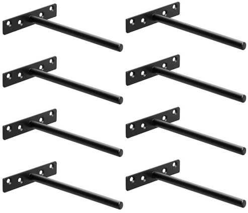 Sayayo Floating Shelf Bracket, Invisible Hidden Heavy Duty Shelf Support for Concealed Wood Shelves Wall Mounted, Metal Matte Black Finish, 8 pcs, EJY8006B-8P