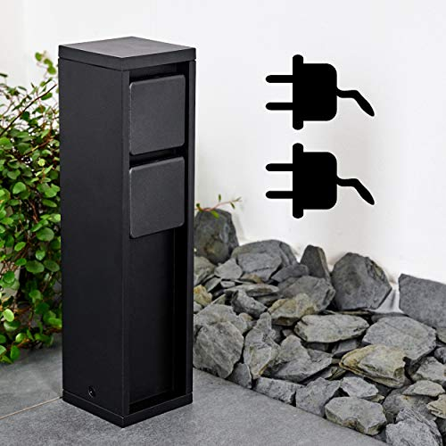 Außensteckdose Amersroort, Steckdosensäule aus Metall in Schwarz, 2-fach Steckdose für den Aussenbereich, modernes Design, max. Leistung 3600 Watt, für den Anschluss von Lampen im Garten, IP54