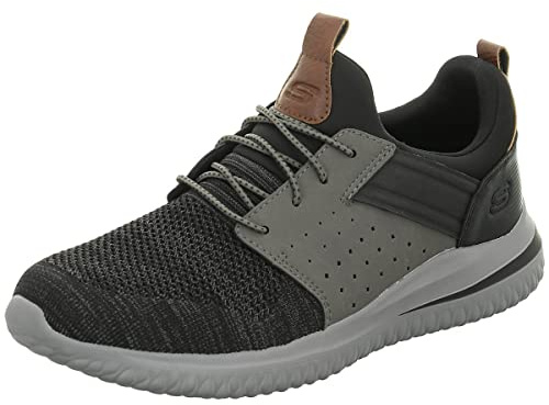 Skechers Men's DELSON 3.0 CICADA Sneaker, Black Gray Knitted Mesh W/Synthetic, 10 UK