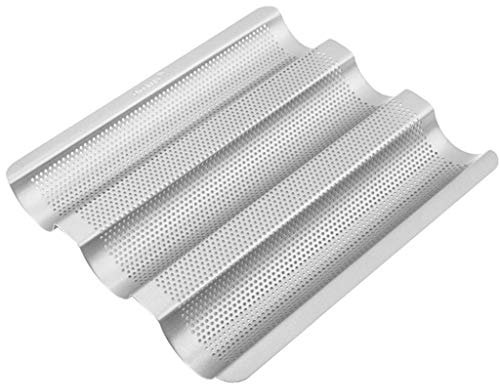 Asalin ao Baguette - Vassoio per baguette antiaderente, per baguette, 38,5 x 28 x 4 cm, colore: Argento