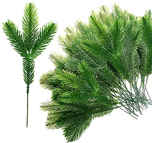 Luccyle 36Pièces Branches De Pin Artificiel,Tiges De Sapin Artificielles pour Décoration De Noël,Branches De Sapin Artificielles pour De Bricolage Artisanat à La Maison De Guirlande De Noël (Vert)