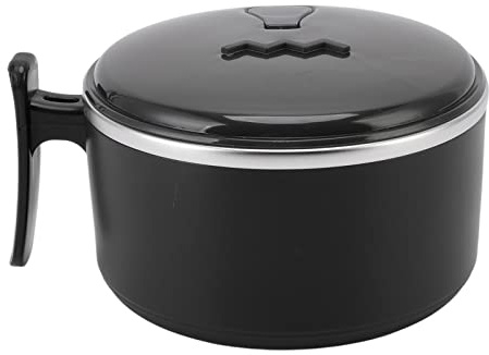 TOPINCN Isolerad Skål, Ramen Skål 304 Instant Nudlar Skål i Rostfritt Stål med Lock Dubbellager Värmeisolering Ramen Mugg Serveringsskål för Kök(Svart)