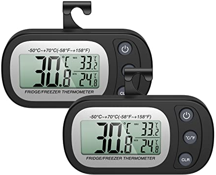 Brifit Digital Fridge Thermometer, Freezer Thermometer Temperature Monitor with Large LCD Display, Min/Max Function, °C/°F Conversion, Fridge Freezer Thermometers Support Hanging Standing (2 Pack)