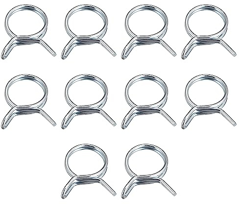 sourcing map Double Wire Spring Hose Clamp, 10pcs 65Mn Steel 25mm Inner Dia Fit 26mm-28.5mm OD Hose Fuel Line Silicone Tube Spring Clips, Silver Tone