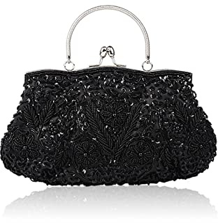 CORIOS Borsetta da Sera Donna Pochette con Perline Glitterate e Perline con Paillettes Borsa a Spalla Elegante Borse Messenger Retro Borsa a Tracolla Cocktail Festa Cerimonia Ballo Clutch Nero