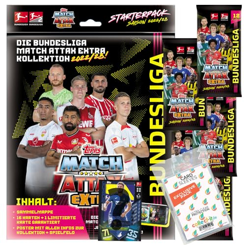 Bundle mit Match Attax EXTRA 2022/23-1 Starter + 5 Booster + Exklusive Collect-it Hüllen